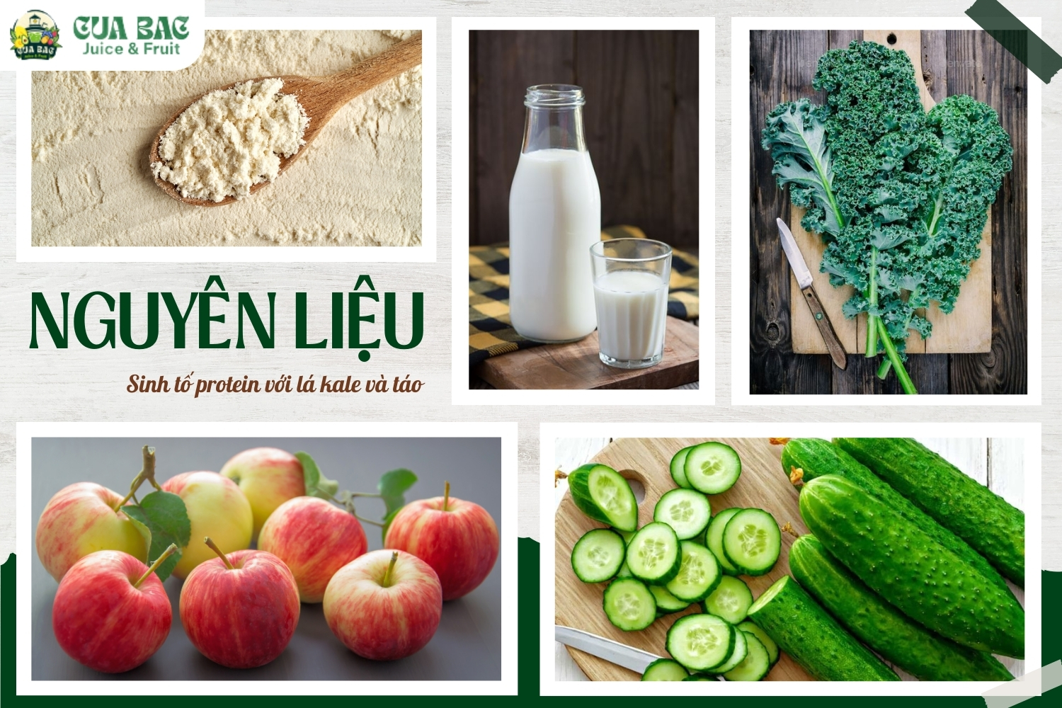 nguyên liệu làm sinh tố protein với cải kale và táo