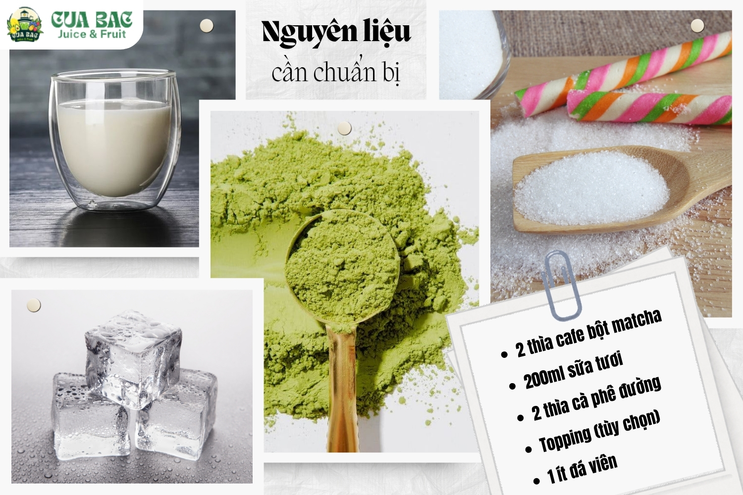 nguyên liệu làm sinh tố sữa chua matcha