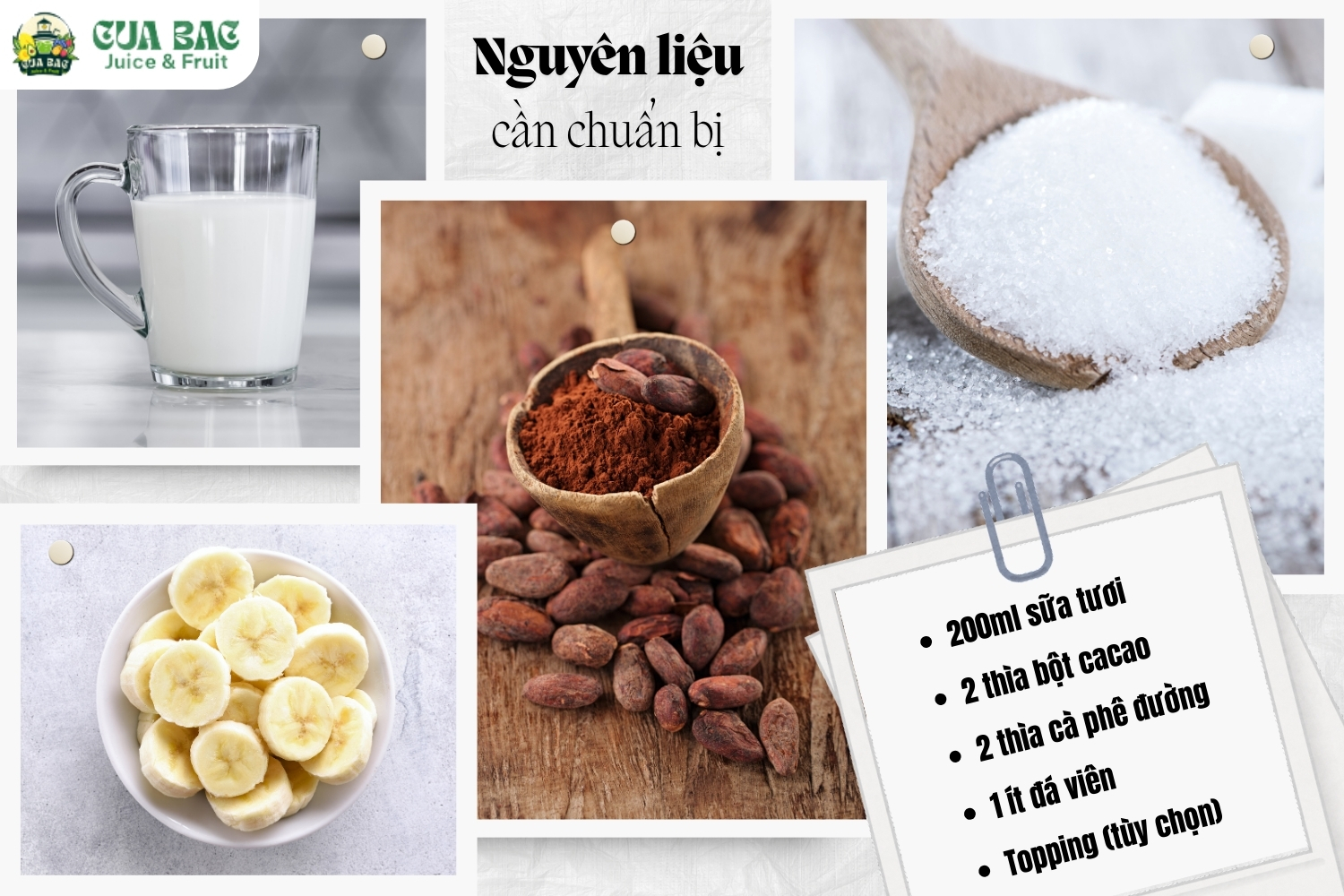 nguyên liệu làm sinh tố sữa tươi cacao