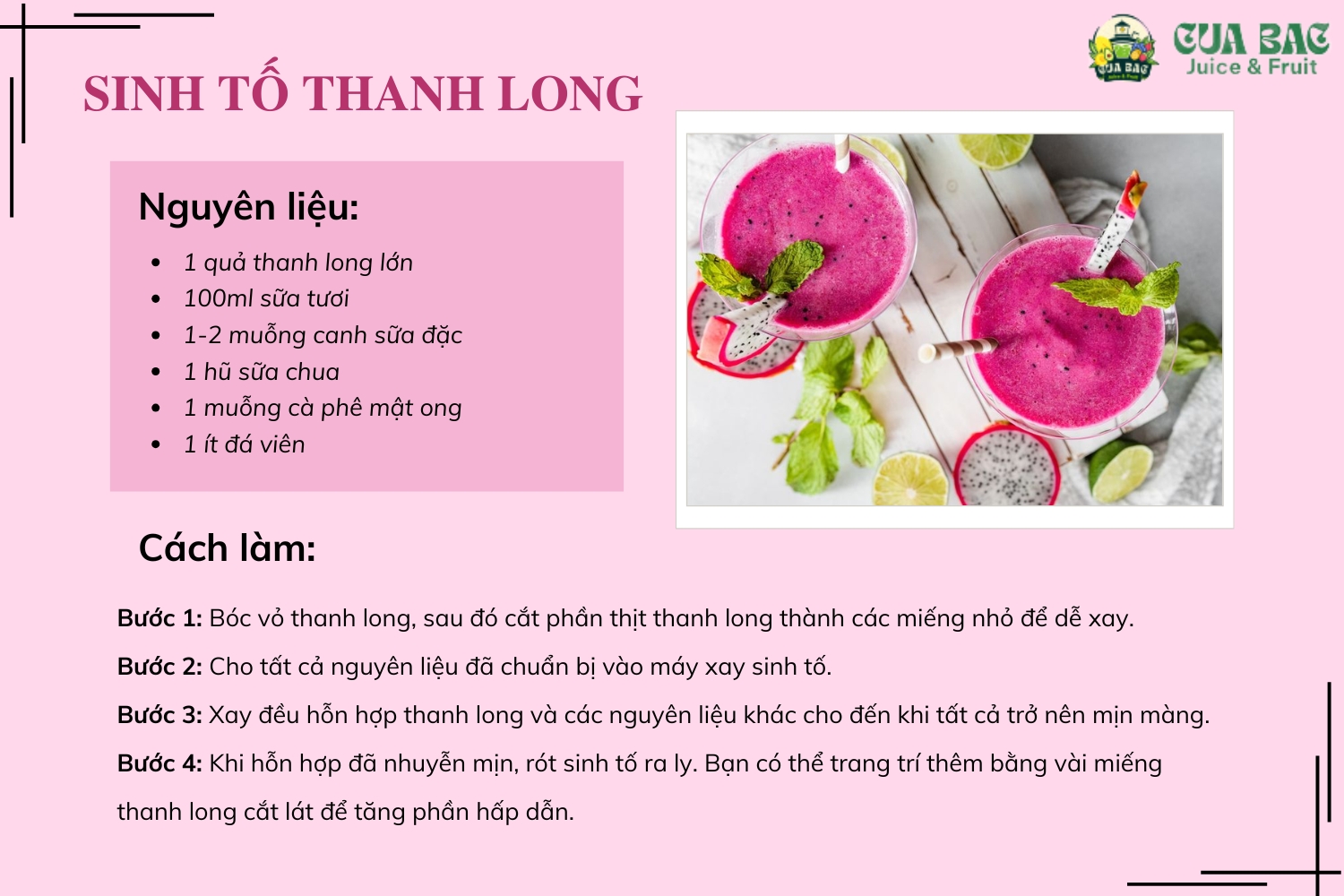 cách làm sinh tố trái cây - sinh tố thanh long